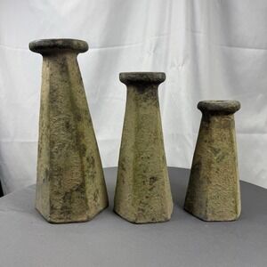 Vintage Primitive Set Of 3 Textured‎ Candle Stockholders Or Pillars
